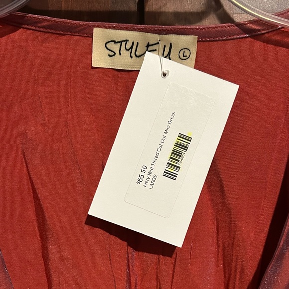 NWT Fiery Red Tiered Cut-Out Mini Dress, Large - Picture 3 of 4